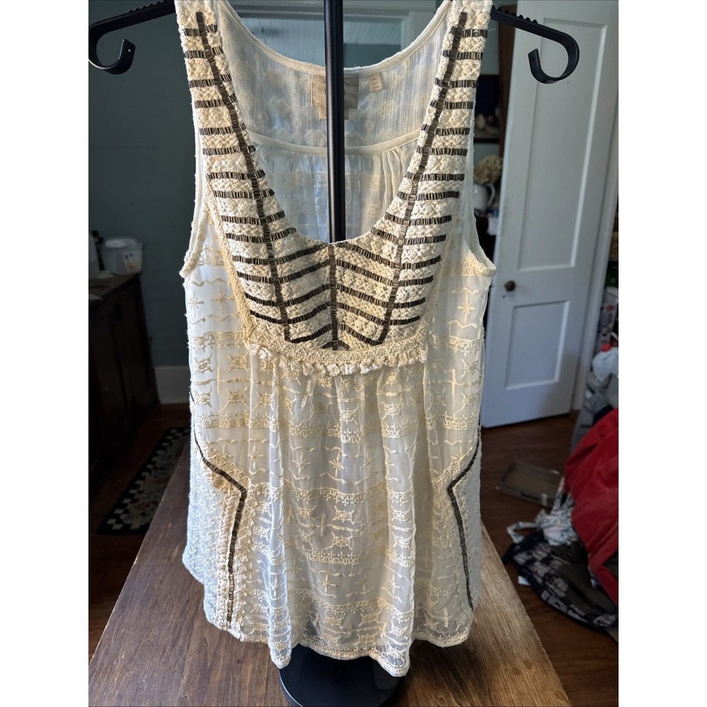 NWOT Anthropologie Vanessa Virginia Embroidered Beaded Tank Lace Top S 2